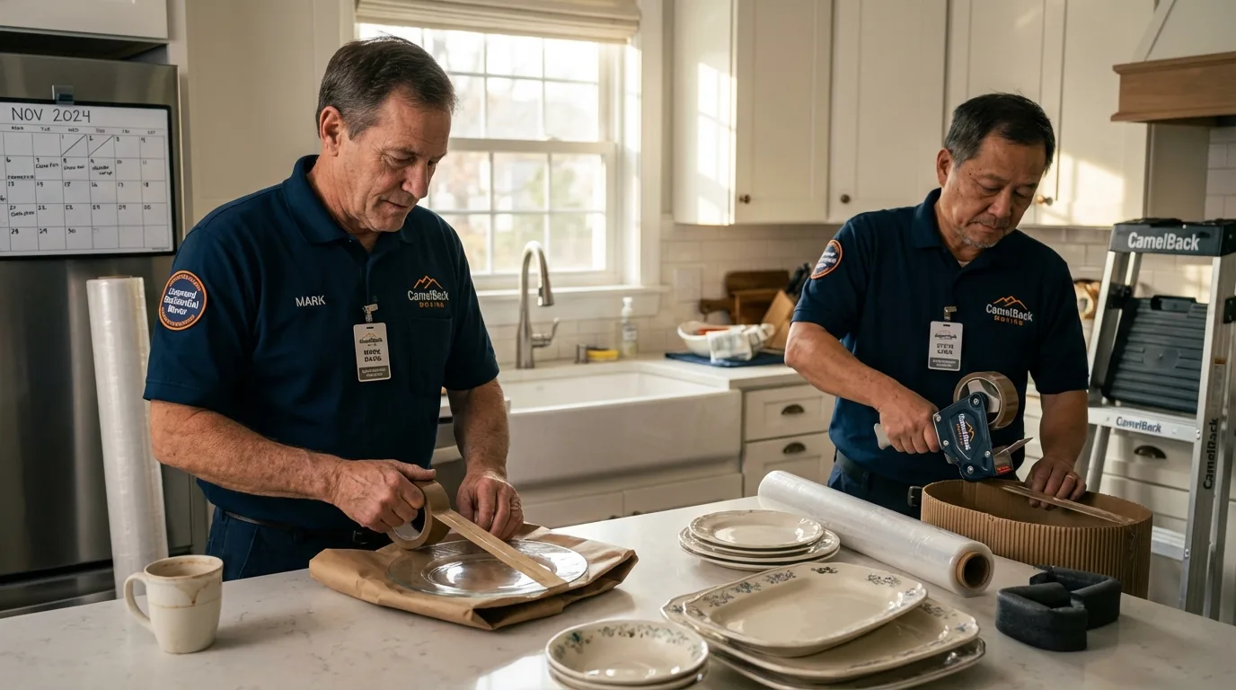 Professional crew packing kitchen dishware in Hyde Park, PA